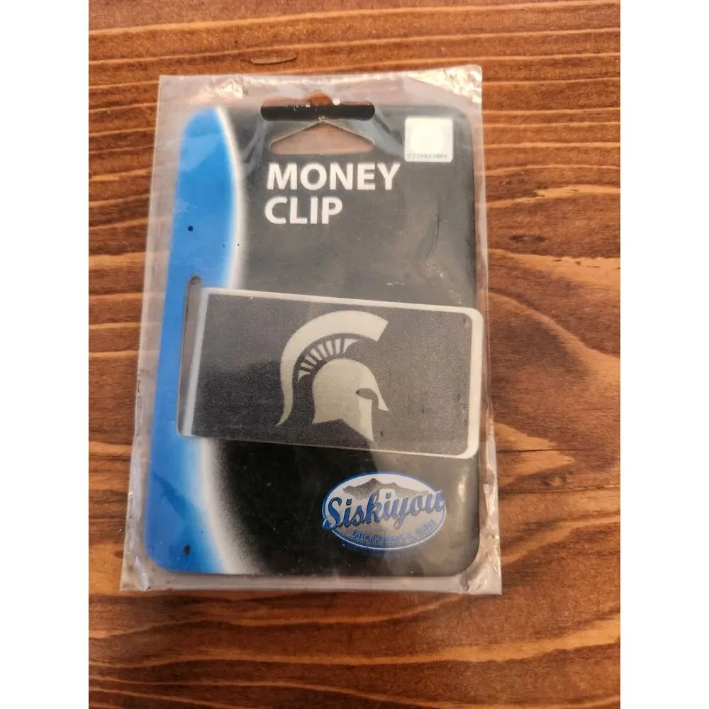 Michigan State Spartans Money Clip Black and Steel Minimalist Wallet NWT MSU